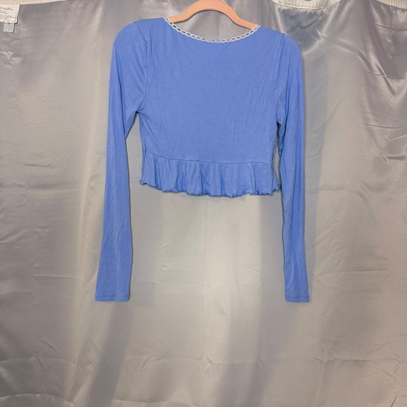 Out From Under Blue Lace Trim Ruffle Crop Top Long Sleeve Rosette Coquette XS - Picture 11 of 11